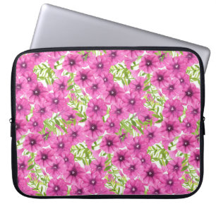 Pink watercolor petunia flower pattern laptop sleeve
