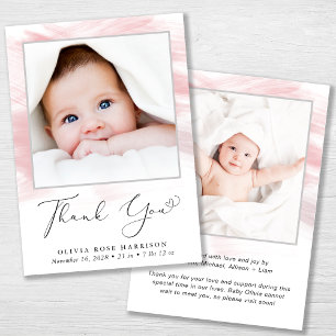 Pink Watercolor Photo Baby Girl Birth Announcement