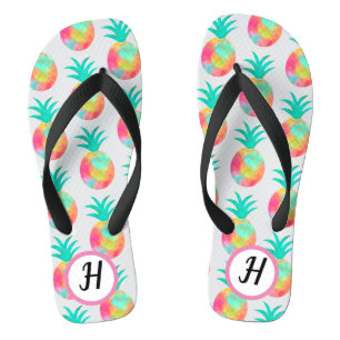 Pink Watercolor Pineapple Monogrammed Thongs