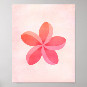 Pink Watercolor Plumeria Flower Art Poster