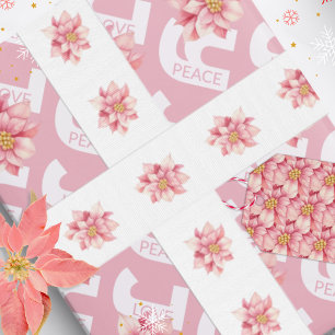 Pink Watercolor Poinsettia Christmas Grosgrain Ribbon