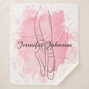 Pink Watercolor Pointe Shoes Sherpa Blanket