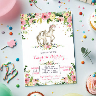 Pink Watercolor Pony Birthday Invitation