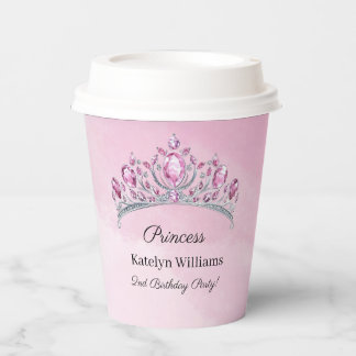 Pink Watercolor Princess Personalised Birthday Paper Cups