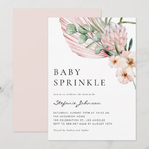 Pink Watercolor Protea Tropical Baby Sprinkle Invitation