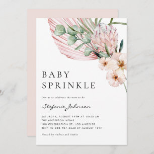 Pink Watercolor Protea Tropical Baby Sprinkle Invitation