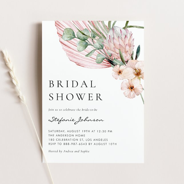 Pink Watercolor Protea Tropical Bridal Shower Invitation (Creator Uploaded)