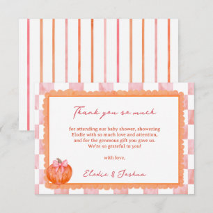 Pink Watercolor Pumpkin Baby Shower Thank You Card