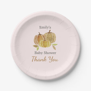 Pink Watercolor Pumpkin Fall Baby Shower Paper Plate