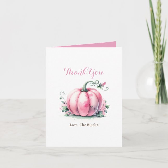 Pink Watercolor Pumpkin Thank You Card (Front)