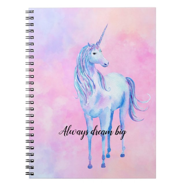 Pink Watercolor Purple Unicorn Notebook (Front)