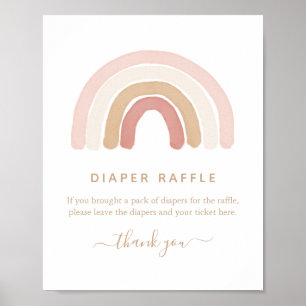 Pink Watercolor Rainbow Baby Shower Diaper Raffle  Poster