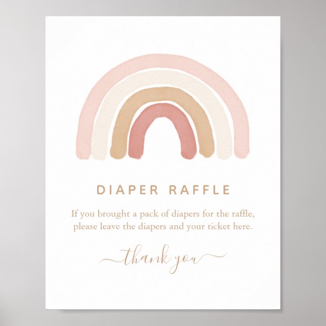 Pink Watercolor Rainbow Baby Shower Diaper Raffle  Poster (Front)