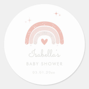 Pink Watercolor Rainbow Girl Baby Shower Favour Classic Round Sticker