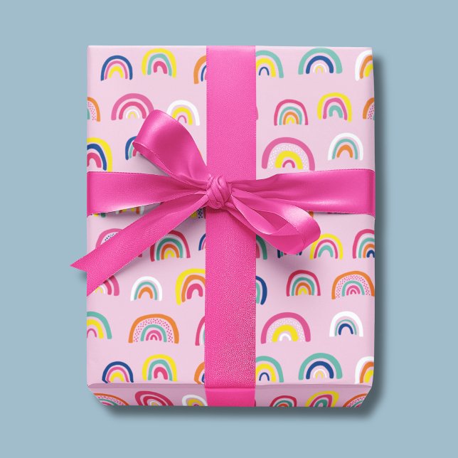 Pink Watercolor Rainbow Wrapping Paper (Pink Rainbow girls wrapping paper, ideal for birthday, baby shower or new born baby.)