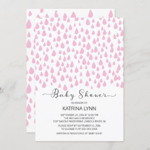 Pink Watercolor Raindrops Girls Baby Shower Invitation