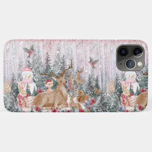 Pink Watercolor Reindeer, Snowman Merry Christmas iPhone 11 Pro Max Case