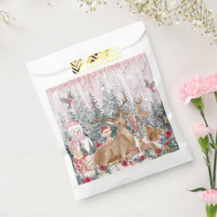 Pink Watercolor Reindeer, Snowman Merry Christmas Favour Bag