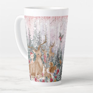 Pink Watercolor Reindeer, Snowman Merry Christmas Latte Mug