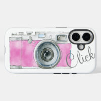 Pink Watercolor Retro Camera Photographer Logo