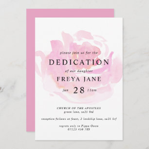 Pink Watercolor Rose Baby Dedication Invitation
