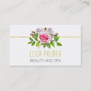 Pink watercolor rose bouquet floral business card