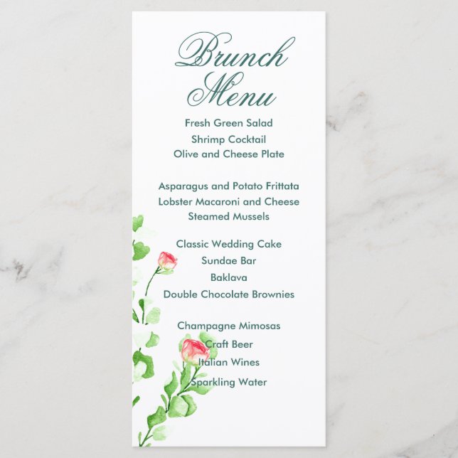Pink Watercolor Rose Bouquet Menu (Front)