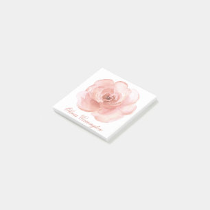 Pink Watercolor Rose Elegant Name Office Pretty Post-it Notes