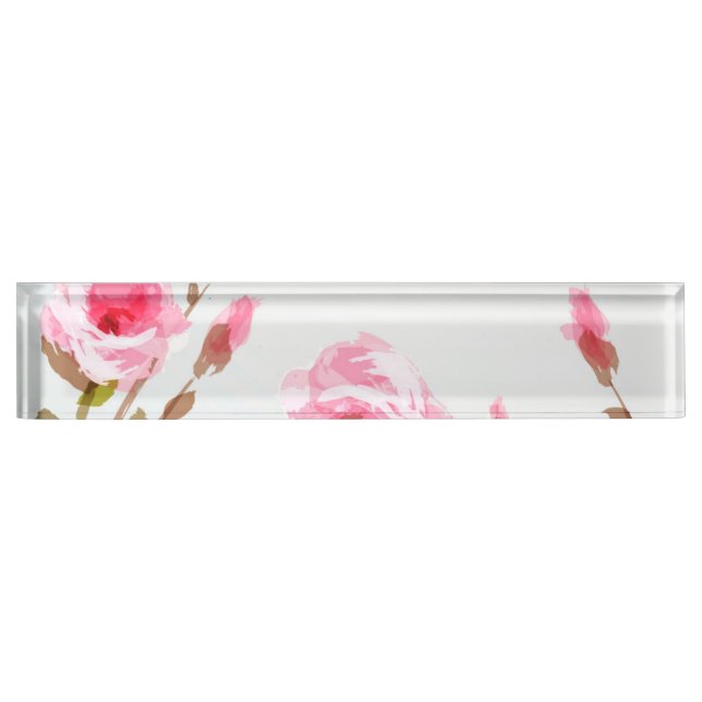 pink watercolor rose floral boho bloom nameplate (Front)
