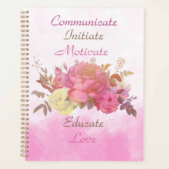 Pink Watercolor Rose Floral Business Planner (Front)