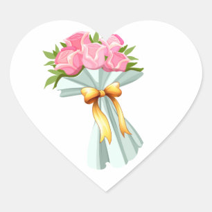 Pink Watercolor Rose Flowers Floral Wedding Party Heart Sticker