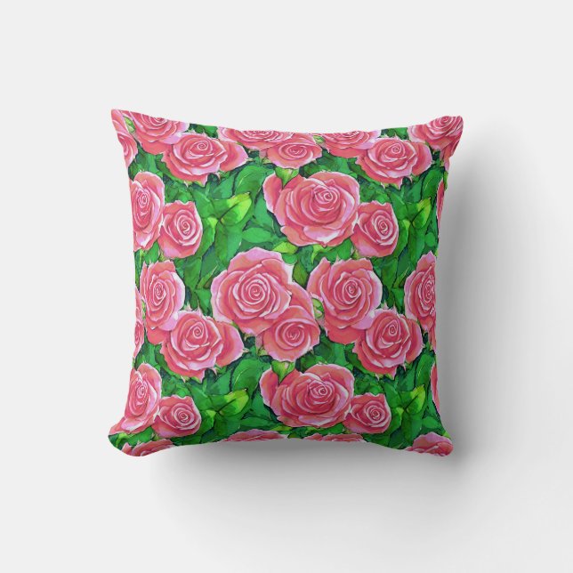 Pink Watercolor Rose Pattern Cushion (Front)
