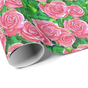 Pink Watercolor Rose Pattern Wrapping Paper
