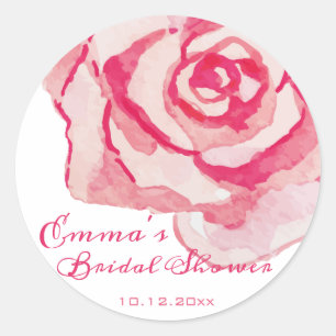 Pink Watercolor Rose Personalised Bridal Shower Classic Round Sticker