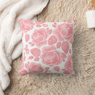 Pink Watercolor Rose - Romantic Floral Cushion
