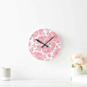 Pink Watercolor Rose - Romantic Floral Round Clock