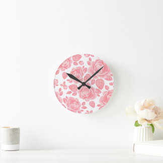 Pink Watercolor Rose - Romantic Floral Round Clock