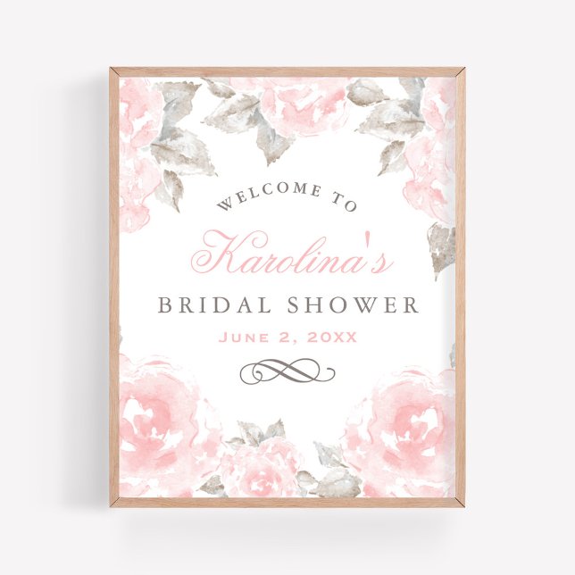 Pink Watercolor Rose Wedding Bridal Shower Welcome Poster (Creator Uploaded)