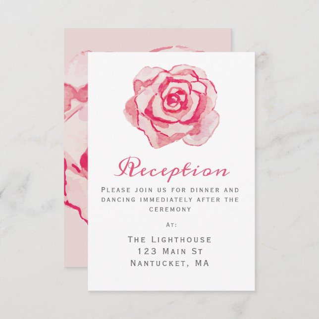 Pink Watercolor Rose | Wedding Reception Insert Invitation (Front/Back)