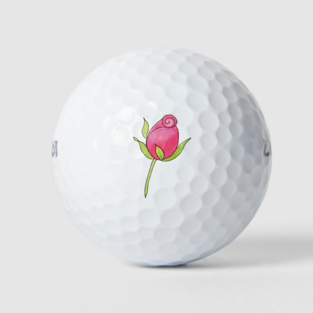 Pink Watercolor Rosebud Golf Balls (Front)
