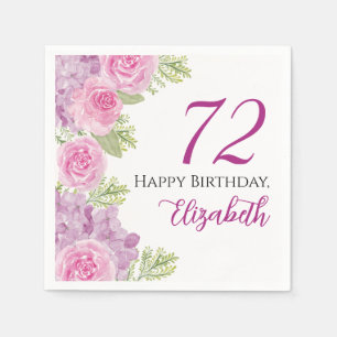 Pink Watercolor Roses 72nd Birthday Paper Napkin
