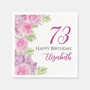 Pink Watercolor Roses 73rd Birthday Paper Napkin