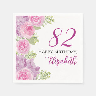 Pink Watercolor Roses 82nd Birthday Paper Napkin