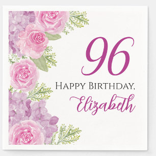 Pink Watercolor Roses 96th Birthday Paper Napkin