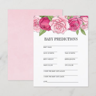 Pink Watercolor Roses Baby Shower Prediction Invitation