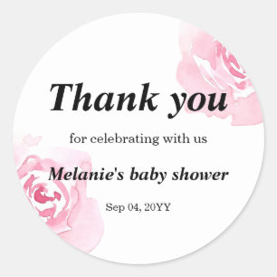 Pink Watercolor Roses Baby Shower Round Sticker