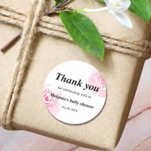 Pink Watercolor Roses Baby Shower Round Sticker
