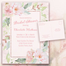 Pink Watercolor Roses Bridal Shower Invitation