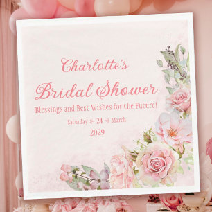 Pink Watercolor Roses Bridal Shower Napkin