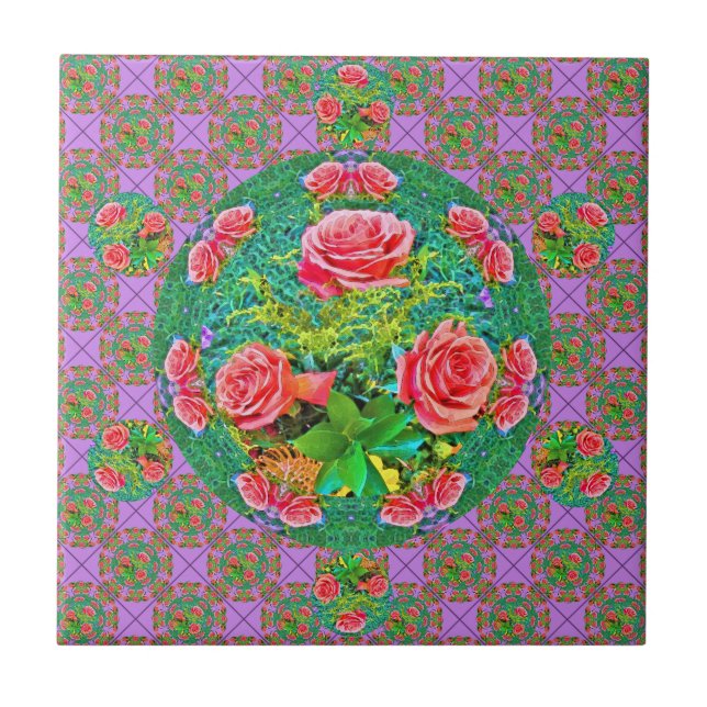 Pink Watercolor Roses  Ceramic Tile (Front)